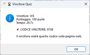 Popup codice vincita